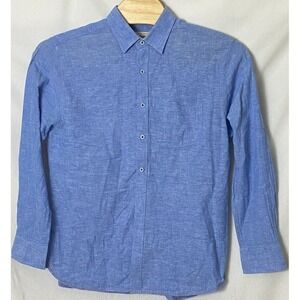 Age of Wisdom‎ Mens XL Blue Long Sleeve Flip Cuffs Linen Cotton Shirt